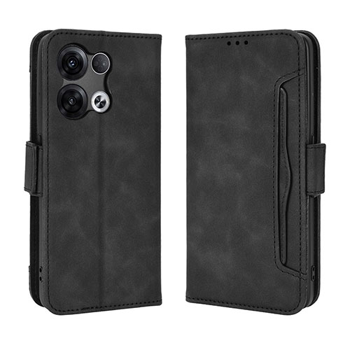 Leather Case Stands Flip Cover Holder BY3 for Oppo Reno8 5G Black