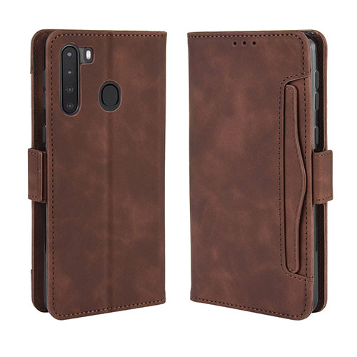 Leather Case Stands Flip Cover Holder BY3 for Samsung Galaxy A21 Brown