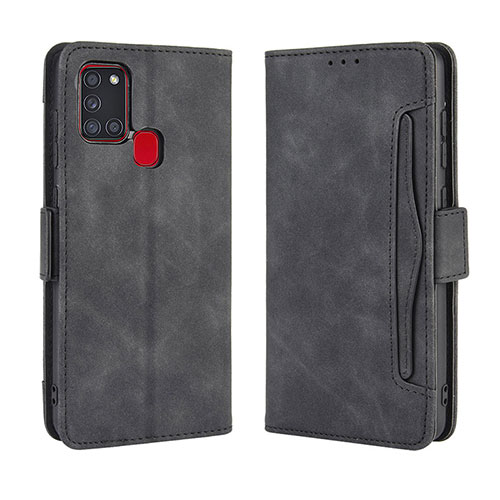 Leather Case Stands Flip Cover Holder BY3 for Samsung Galaxy A21s Black