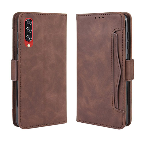 Leather Case Stands Flip Cover Holder BY3 for Samsung Galaxy A70 Brown