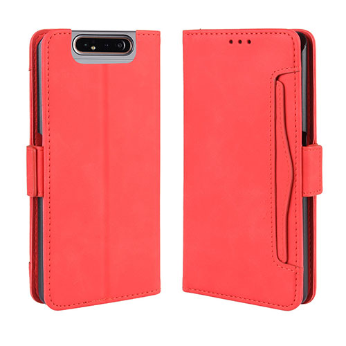 Leather Case Stands Flip Cover Holder BY3 for Samsung Galaxy A80 Red