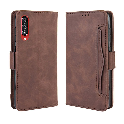 Leather Case Stands Flip Cover Holder BY3 for Samsung Galaxy A90 5G Brown