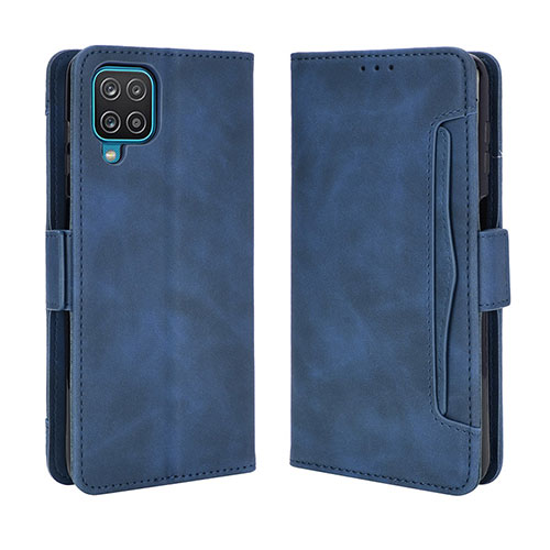 Leather Case Stands Flip Cover Holder BY3 for Samsung Galaxy M12 Blue