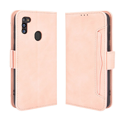 Leather Case Stands Flip Cover Holder BY3 for Samsung Galaxy M21 (2021) Pink