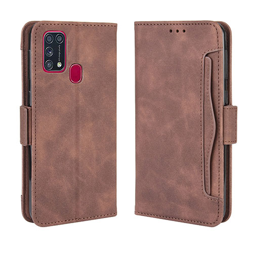 Leather Case Stands Flip Cover Holder BY3 for Samsung Galaxy M21s Brown