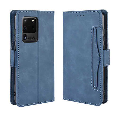 Leather Case Stands Flip Cover Holder BY3 for Samsung Galaxy S20 Ultra 5G Blue