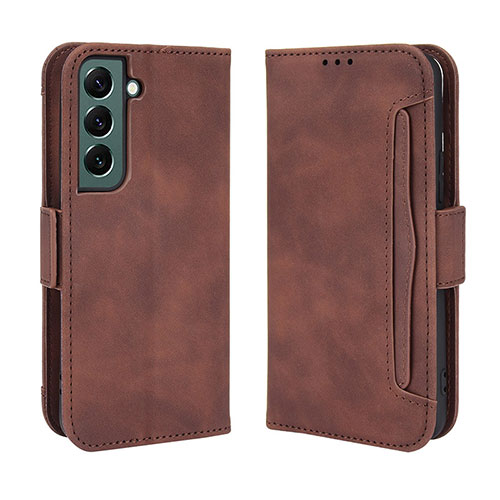 Leather Case Stands Flip Cover Holder BY3 for Samsung Galaxy S22 5G Brown