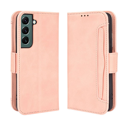 Leather Case Stands Flip Cover Holder BY3 for Samsung Galaxy S22 5G Pink