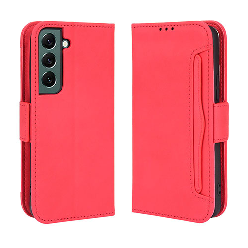 Leather Case Stands Flip Cover Holder BY3 for Samsung Galaxy S22 5G Red
