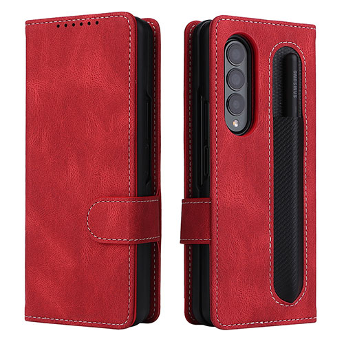 Leather Case Stands Flip Cover Holder BY3 for Samsung Galaxy Z Fold4 5G Red