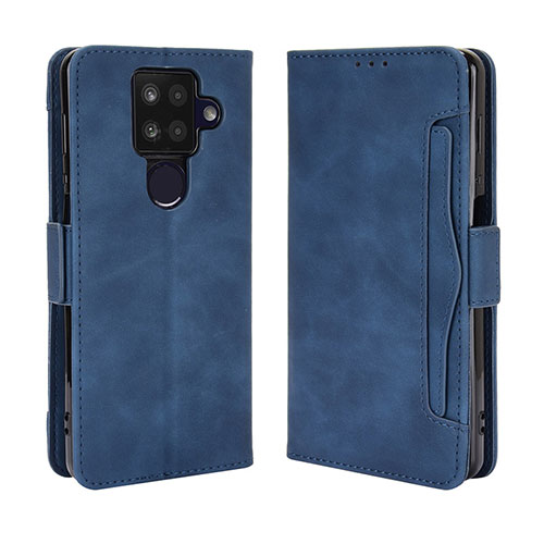 Leather Case Stands Flip Cover Holder BY3 for Sharp Aquos Sense4 Plus Blue