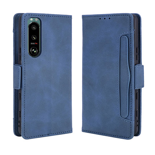 Leather Case Stands Flip Cover Holder BY3 for Sony Xperia 5 III Blue
