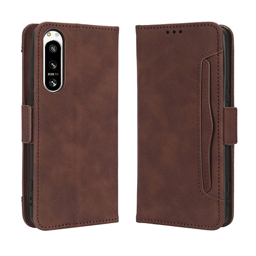Leather Case Stands Flip Cover Holder BY3 for Sony Xperia 5 IV Brown