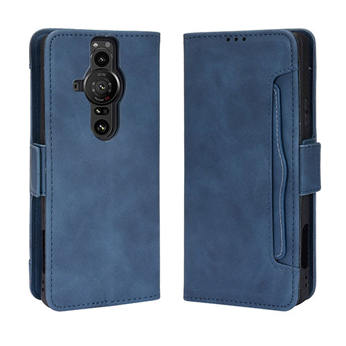 Leather Case Stands Flip Cover Holder BY3 for Sony Xperia PRO-I Blue