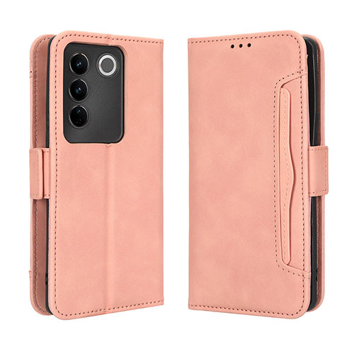 Leather Case Stands Flip Cover Holder BY3 for Vivo V27 Pro 5G Pink