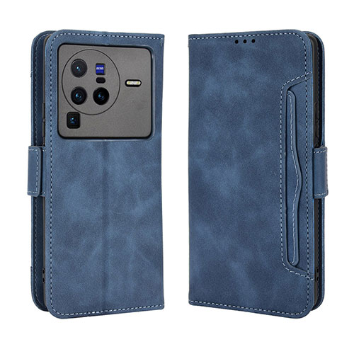 Leather Case Stands Flip Cover Holder BY3 for Vivo X80 Pro 5G Blue