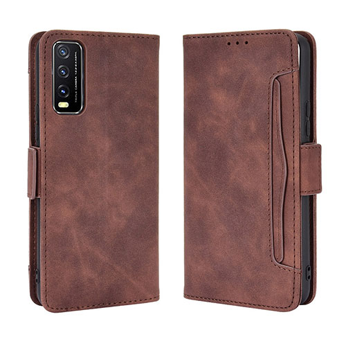 Leather Case Stands Flip Cover Holder BY3 for Vivo Y30 Brown