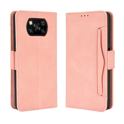 Leather Case Stands Flip Cover Holder BY3 for Xiaomi Poco X3 NFC Pink