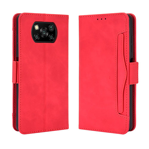 Leather Case Stands Flip Cover Holder BY3 for Xiaomi Poco X3 NFC Red