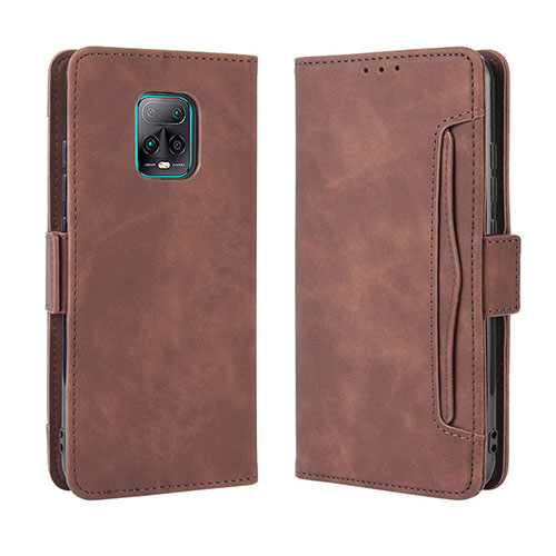 Leather Case Stands Flip Cover Holder BY3 for Xiaomi Redmi 10X 5G Brown