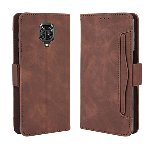 Leather Case Stands Flip Cover Holder BY3 for Xiaomi Redmi Note 9 Pro Brown