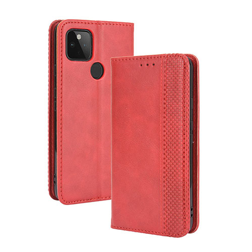 Leather Case Stands Flip Cover Holder BY4 for Google Pixel 5 XL 5G Red