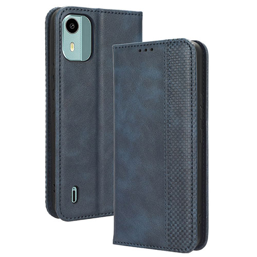 Leather Case Stands Flip Cover Holder BY4 for Nokia C12 Blue