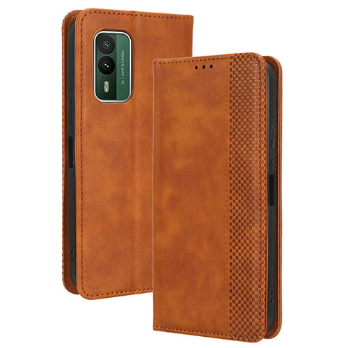 Leather Case Stands Flip Cover Holder BY4 for Nokia XR21 Brown