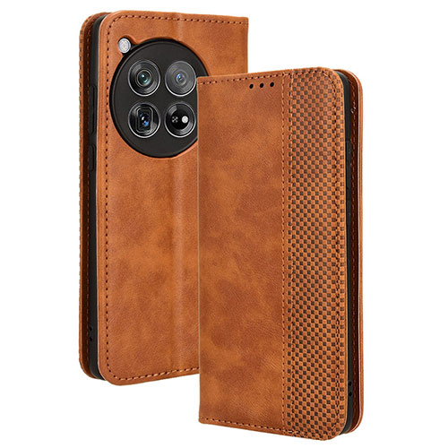 Leather Case Stands Flip Cover Holder BY4 for OnePlus Ace 3 5G Brown