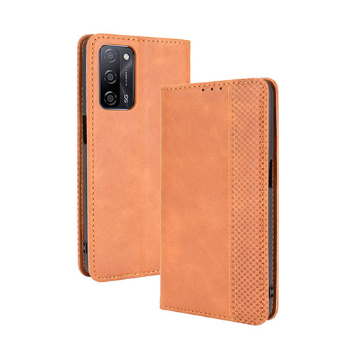 Leather Case Stands Flip Cover Holder BY4 for Oppo A53s 5G Brown