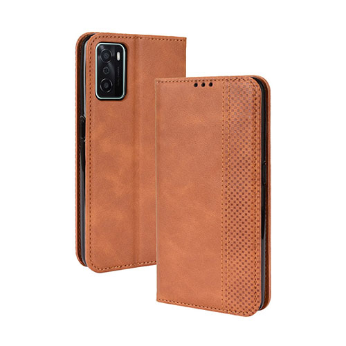 Leather Case Stands Flip Cover Holder BY4 for Oppo A55S 5G Brown