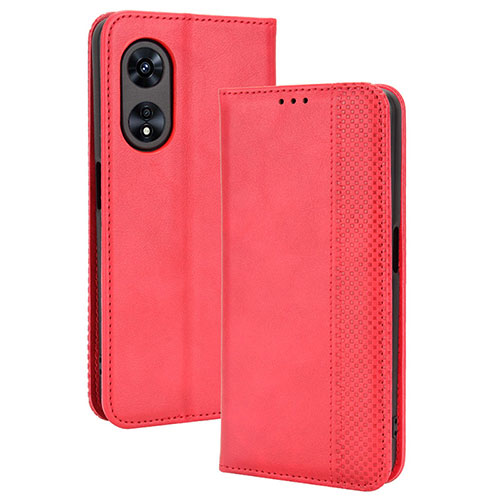 Leather Case Stands Flip Cover Holder BY4 for Oppo A58x 5G Red