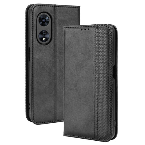 Leather Case Stands Flip Cover Holder BY4 for Oppo A78 5G Black