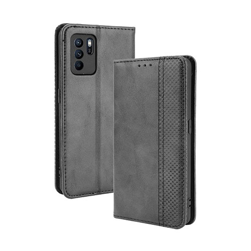 Leather Case Stands Flip Cover Holder BY4 for Oppo Reno6 Z 5G Black