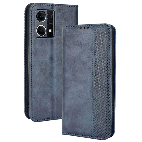 Leather Case Stands Flip Cover Holder BY4 for Oppo Reno7 4G Blue