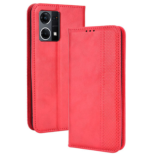 Leather Case Stands Flip Cover Holder BY4 for Oppo Reno7 4G Red