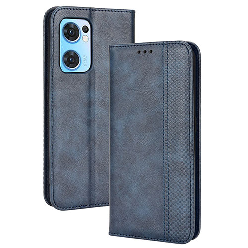 Leather Case Stands Flip Cover Holder BY4 for Oppo Reno7 5G Blue