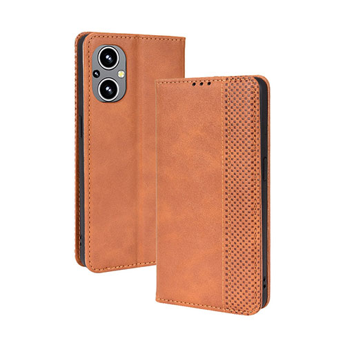 Leather Case Stands Flip Cover Holder BY4 for Oppo Reno7 Lite 5G Brown