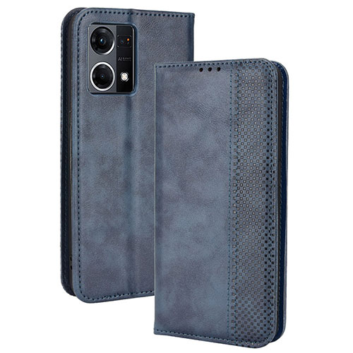 Leather Case Stands Flip Cover Holder BY4 for Oppo Reno8 4G Blue