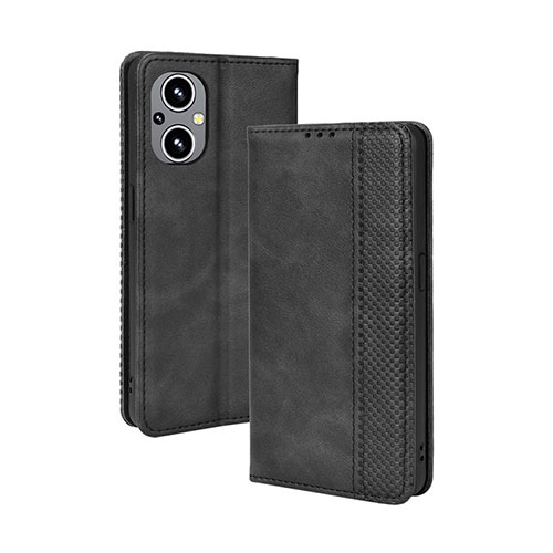 Leather Case Stands Flip Cover Holder BY4 for Oppo Reno8 Lite 5G Black