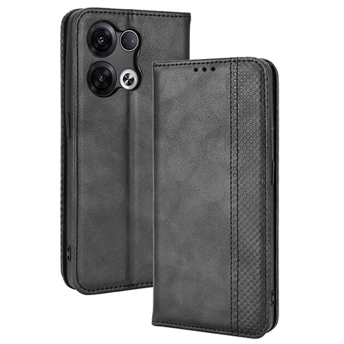 Leather Case Stands Flip Cover Holder BY4 for Oppo Reno8 Pro+ Plus 5G Black