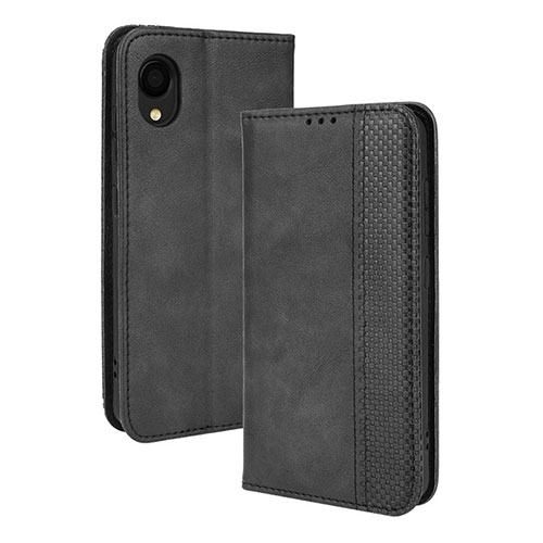 Leather Case Stands Flip Cover Holder BY4 for Samsung Galaxy A22 5G SC-56B Black
