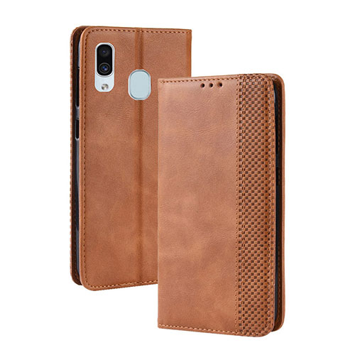 Leather Case Stands Flip Cover Holder BY4 for Samsung Galaxy A30 Brown