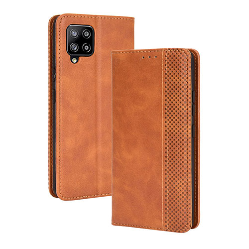 Leather Case Stands Flip Cover Holder BY4 for Samsung Galaxy A42 5G Brown