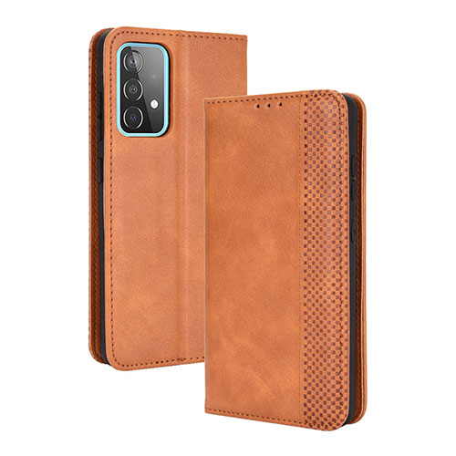 Leather Case Stands Flip Cover Holder BY4 for Samsung Galaxy A52 5G Brown