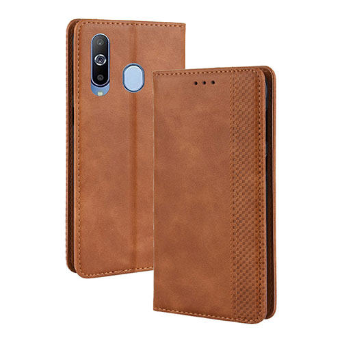 Leather Case Stands Flip Cover Holder BY4 for Samsung Galaxy A60 Brown