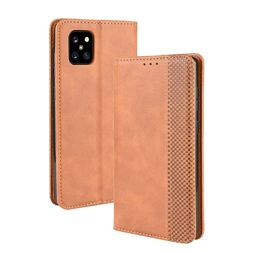 Leather Case Stands Flip Cover Holder BY4 for Samsung Galaxy A81 Brown