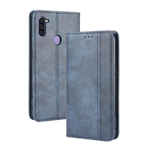 Leather Case Stands Flip Cover Holder BY4 for Samsung Galaxy M11 Blue