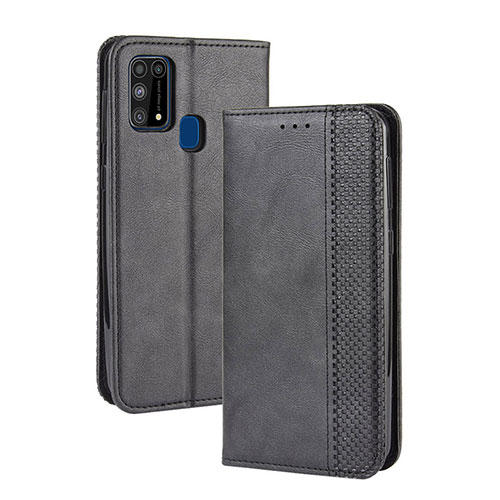 Leather Case Stands Flip Cover Holder BY4 for Samsung Galaxy M21s Black