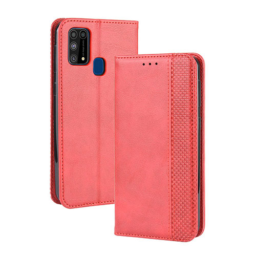 Leather Case Stands Flip Cover Holder BY4 for Samsung Galaxy M21s Red